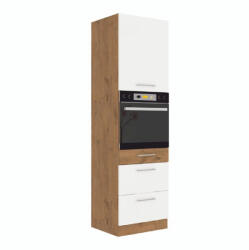 TEMPO KONDELA Magas szekrény beépített sütőnek, lancelot tölgy/ fehér extra magas fényű HG, VEGA 60 DPS-210 3S 1F - smartbutor