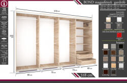 Divian Bond m. fényű 318 cm 2 tükörrel - smartbutor
