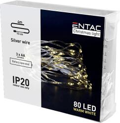 Entac Karácsonyi beltéri drótfüzér, 80 LED, meleg fehér, 4m (3x AA) (ECL-S80WW) (ECL-S80WW)