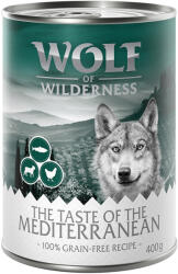 Wolf of Wilderness 24x400g Wolf of Wilderness Adult 'Triple Taste' Mediterranean - bárány, csirke, pisztráng nedves kutyatáp
