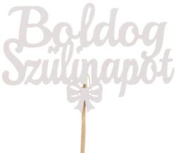 Gyertyakovács Fehér Boldog szülinapot felirat tortadísz sziluett