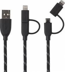 Boompods Cablu MicroUSB and Lightning MFI Boompods Duo 1m impletitura textila Black (dcblk)