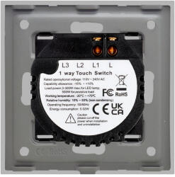 Luxion Intrerupator Simplu cu Touch din Sticla si Rama de Aluminiu LUXION 500W Gri (LX-ST-101A-GY)