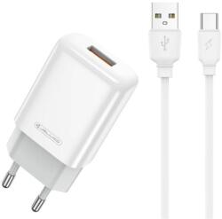 Jellico Fali töltő 2.4A USB + USB - USB-C kábel Jellico EU01 fehér