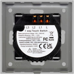 Luxion Intrerupator Dublu cu Touch din Sticla si Rama de Aluminiu LUXION 500W Gri (LX-ST-201A-GY)