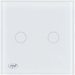 PNI Intrerupator cap scara si cap cruce dublu cu touch PNI CS202W 800W indicator LED sticla Alb (PNI-CS202W)