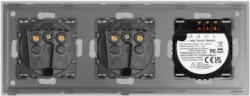 Luxion Intrerupator Dublu cu 2 Prize cu Rama din Sticla LUXION Gri (LX-ST-201/2MP010-GY)