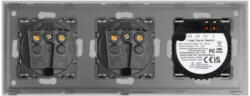 Luxion Intrerupator Simplu si 2 Prize cu Rama din Sticla LUXION Gri (LX-ST-101/2MP010-GY)
