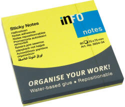 INFO NOTES Самоз лист Info Notes Жълт неон 75х75mm 80 л (1901017-59-5654-34)