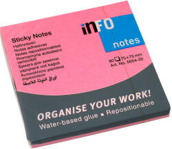 INFO NOTES Самоз лист Info Notes Розов неон 75х75mm 80 л (1901017-62-5654-32)