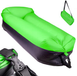 AVEX Saltea Autogonflabila Lazy Bag tip sezlong, 185 x 70cm, culoare Negru-Verde, pentru camping, plaja sau piscina (KX5566_1)