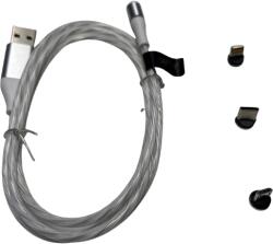 Setty- LED-es USB / Lightning / Type-C (USB-C) / MicrUSB kábel, cserélhető mégneses fejekkel, 2A, 1m