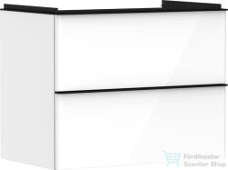 Hansgrohe XELU Q 78x47, 5 cm-es 2 fiókos fali szekrény matt fekete fogantyúval, fényes fehér 54027670 (54027670)
