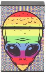 Angelo Fekete színű műanyag cigaretta tárca 20 szál cigarettának - Szivárvány színű ufófej mintával (A-803259-5)