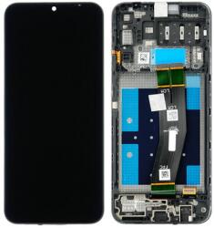 Samsung A145P/A145R Galaxy A14 4G, LCD kijelző érintőplexivel és előlapkerettel, fekete (GH81-23540A, GH81-23541A) (fekete átvezető fóliás verzió, keskeny csatlakozós) (GYÁRI) (SERVICE PACK) (GH81-23540A)