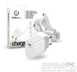 dreamtech PD Charger Set USB-C 20W-os adapterrel és USB-C / USB-C kábellel FEHÉR