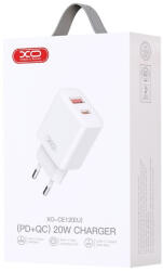 XO CE12 Wall Charger hálózati töltő adapter, gyorstöltő, PD QC 3.0, 20W, USB-A/USB-C, USB-C/USB-C kábellel 3A, fehér