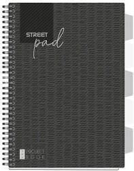 STREET Spirálfüzet STREET Pad regiszteres A4 kockás 100 lapos fekete (67130) - tonerpiac