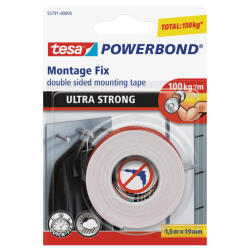  Ragasztószalag kétoldalas, rögzítószalag ultra erős 19mmX1, 5m PowerBond Tesa (55791-00005-00)