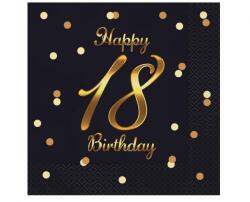 GoDan B&C Happy Birthday Black-Gold 18 szalvéta 20 db-os 33x33 cm (MLG164848)