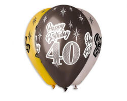 Godan Happy Birthday 40 Metallic léggömb, lufi 6 db-os 12 inch (30 cm) (MLG316902)