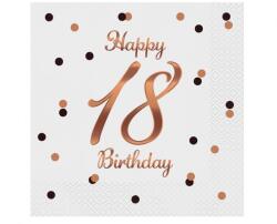 GoDan B&C Happy Birthday White-Rose Gold 18 szalvéta 20 db-os 33x33 cm (MLG164824)
