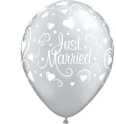 Godan Metallic Just Married Hearts léggömb, lufi 6 db-os 11 inch (28cm) (MLG191364)