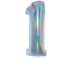 Ezüst Holographic 1-es szám fólia lufi 76 cm (MLG144574) - decorit