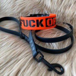 Dog And You Biothane ® szett 3, 8 cm széles "Fuck off" fekete póráz (Biothanefuckofffekete38)