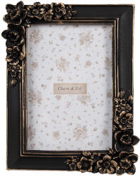 Clayre & Eef Rama foto masa, perete polirasina neagra aurie 15x2x20 cm, 10x15 cm (2F1186)