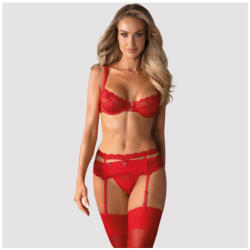 Obsessive Heartina - virágos fehérnemű szett szíves dísszel (piros)