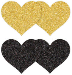  Szív alakú mellbimbó matrica fekete és arany 4 db
