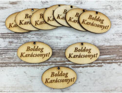 Natúr fa - "Boldog Karácsonyt! " ovál tábla 2, 5x4cm 10db/csomag - csinaldmagadshop