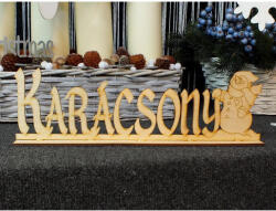  Natúr fa - "Karácsony" felirat talppal hóemberrel 37x11cm - csinaldmagadshop