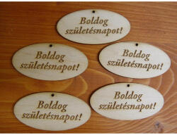 Natúr fa - "Boldog Születésnapot" gravírozott ovál táblák 4x8cm 5db/csomag - csinaldmagadshop