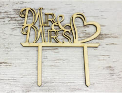  Natúr fa - "Mr & Mrs" tortadísz szíves 11, 5cm