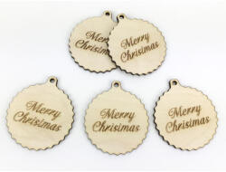  Natúr fa - "Merry Christmas" fodros gömb nagy 5db/csomag - csinaldmagadshop