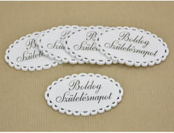 Fa - "Boldog születésnapot" csipkés ovál tábla fehér 5x8cm 5db/csomag - csinaldmagadshop