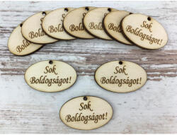  Natúr fa - "Sok Boldogságot! " ovál tábla 2, 5x4cm 10db/csomag - csinaldmagadshop