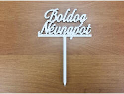 Fa - Beszúrós "Boldog Névnapot" felirat fehér 8, 6cm - csinaldmagadshop