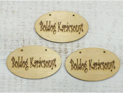Natúr fa - "Boldog karácsonyt" gravírozott ovál tábla 9x5, 5cm 3db/csomag - csinaldmagadshop