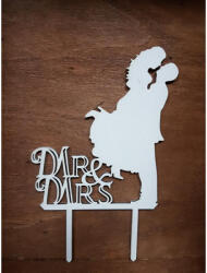 Fa -Tortadísz csókos pár "MR & MRS" fehér 18, 5cm - csinaldmagadshop