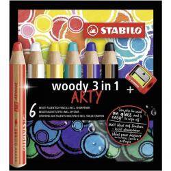 STABILO Комплект цветни моливи, Stabilo, Woody Arty 3 в 1 + острилка ST8806-1-20, 6 цвята (ST8806-1-20)