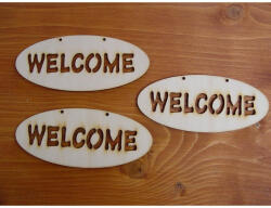  Natúr fa - "Welcome" áttört ovál táblák 6x14cm 3db/csomag - csinaldmagadshop