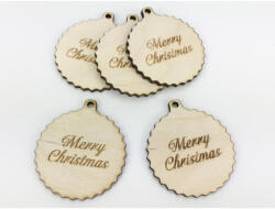 Natúr fa - "Merry Christmas" fodros gömb kicsi 5db/csomag - csinaldmagadshop