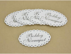 Fa - "Boldog Névnapot" csipkés ovál tábla fehér 5x8cm 5db/csomag - csinaldmagadshop