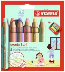 STABILO Комплект цветни моливи, Stabilo, Woody 3 в 1 Pastel + острилка, 6 цвята (ST8806-3)