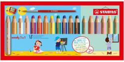STABILO Комплект цветни моливи, Stabilo, Woody 3 в 1 Pastel + острилка + четка ST880/18-4, 18 цвята (ST880/18-4)