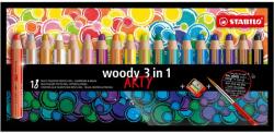 STABILO Комплект цветни моливи, Stabilo, Woody Arty 3 в 1 + острилка + четка ST880/18-1-20, 18 цвята (ST880/18-1-20)