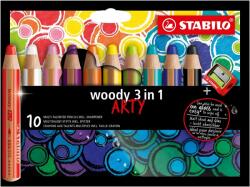 STABILO Комплект цветни моливи, Stabilo, Woody Arty 3 в 1 + острилка ST880/10-1-20, 10 цвята (ST880/10-1-20)